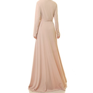 Beige Maxi Dress Swing Dress Abaya Fit Flare Dress Beige Dress Long Sleeve Winter Dress Wedding Guest Dress Church Dress Woman 6578 image 5