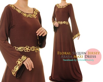 Brown Abaya Maxi Dress | Long Brown Dress | Brown Gown | Bell Sleeve Dress | Long Sleeve Maxi Dress | Plus Size Maxi Dress 6225/2015