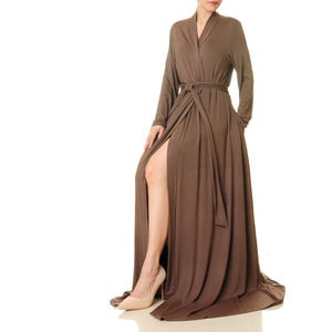 Cedar Brown Kimono Robe | Bamboo Sleepwear | Floor Length Housecoat | Get Ready Dressing Gown | Loungewear Robe | Sleepwear Bamboo Robe 6711