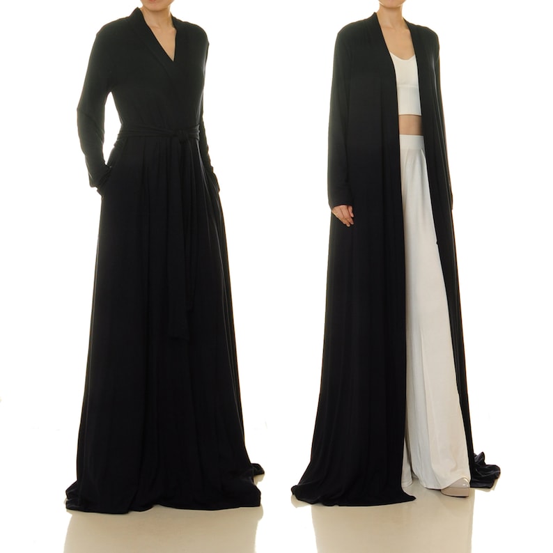 Black Wrap Robe Floor Length Full & Flare Wrap Dress W/ Etsy Canada