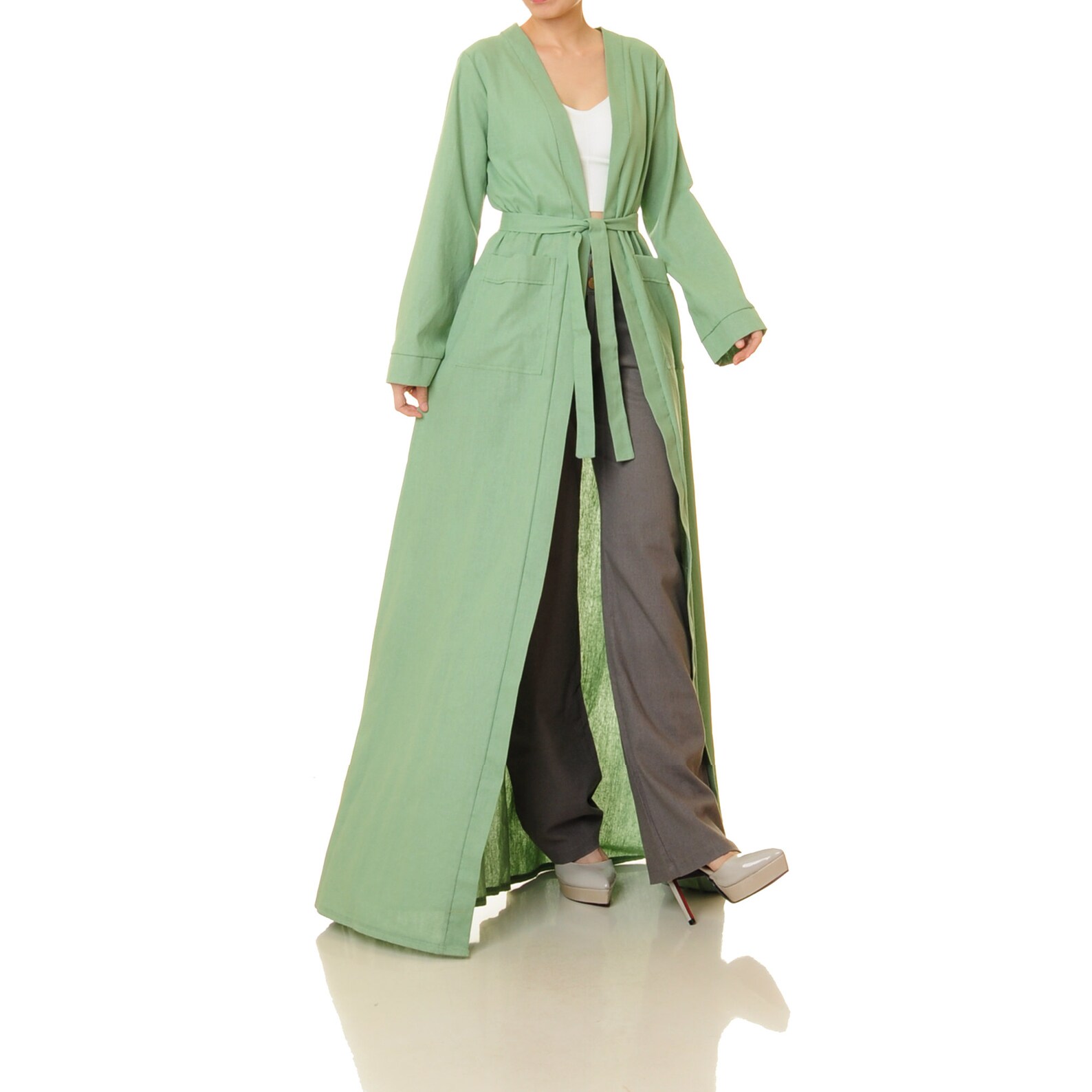 Linen Robe With Pockets Mint Green Cardigan Kimono Robe Etsy Canada