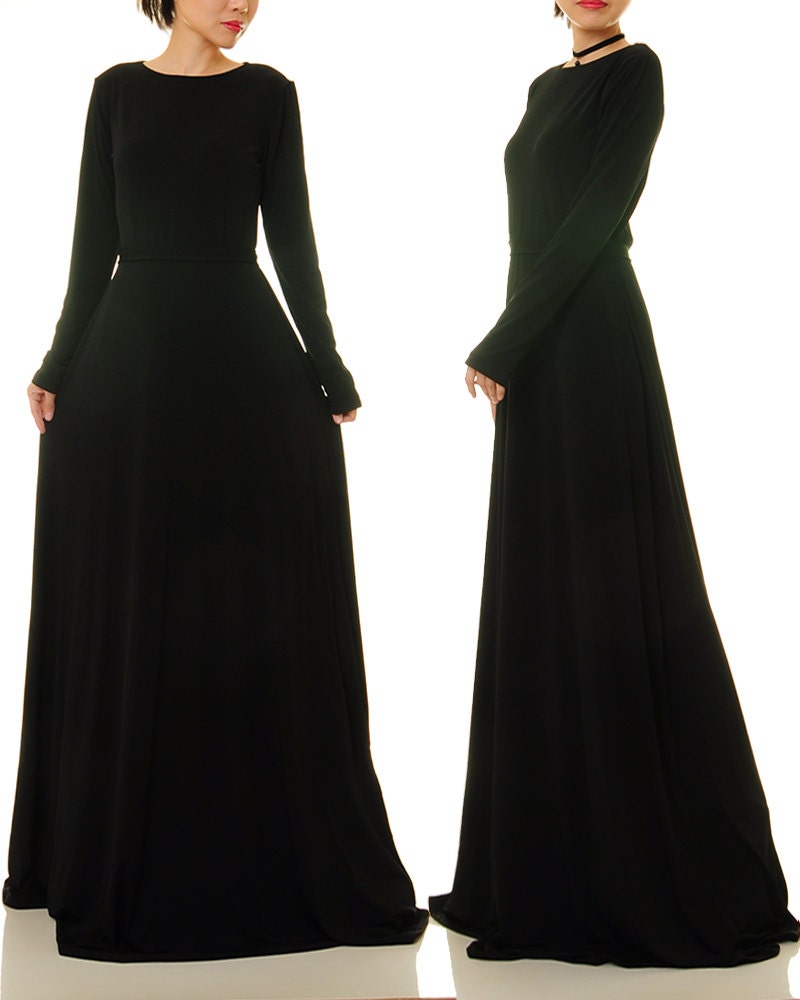Black Maxi Dress Long Sleeves Long Black Dress Fit Flare - Etsy
