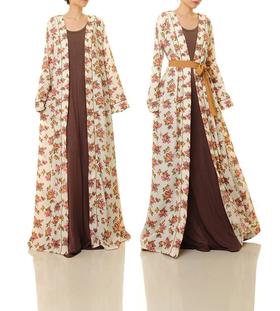 Bridal Robe Long Duster Kimono Cardigan Floral Bridesmaid Etsy
