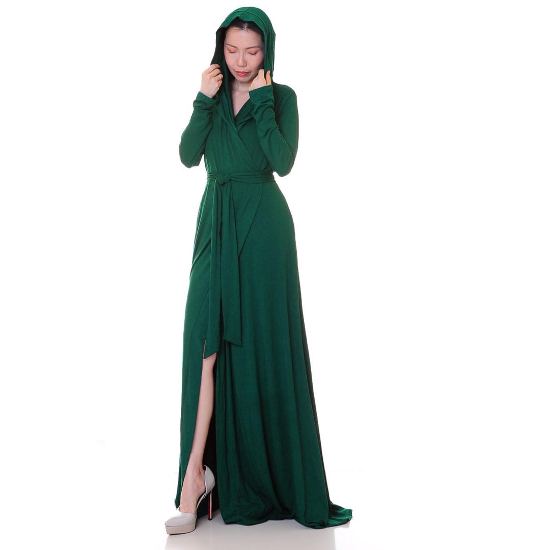 Emerald Green Hooded Robe: Floor Length Kimono Gown - Etsy