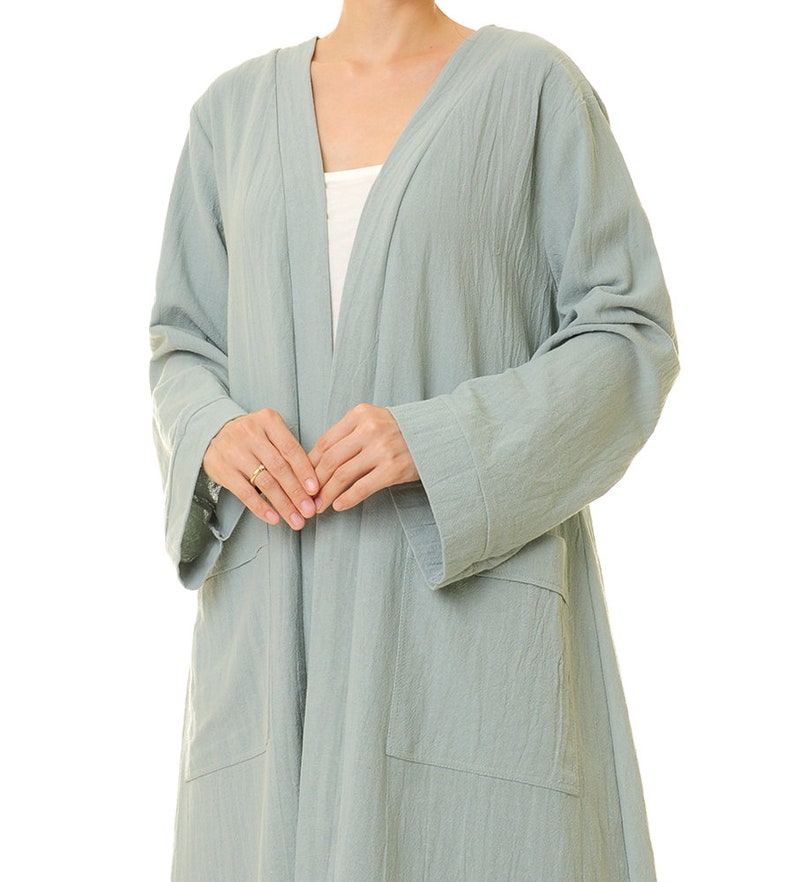 Linen Robe With Pockets Kimono Cardigan Women Dusty Blue | Etsy