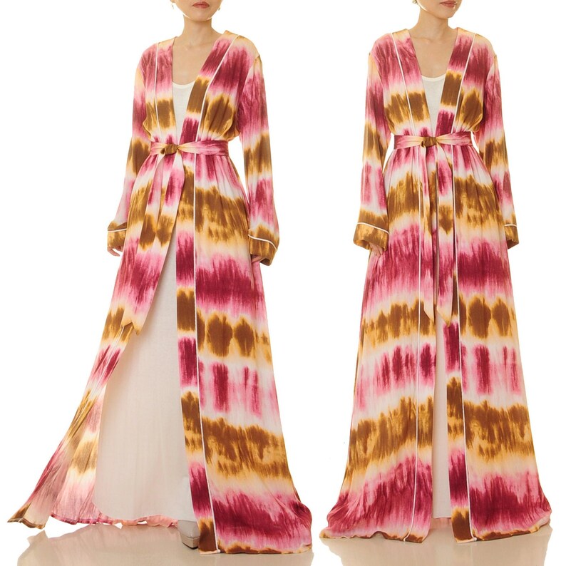 Tie Dye Floor Length Robe | Long Sleeve Kimono Robe Duster | Open ...