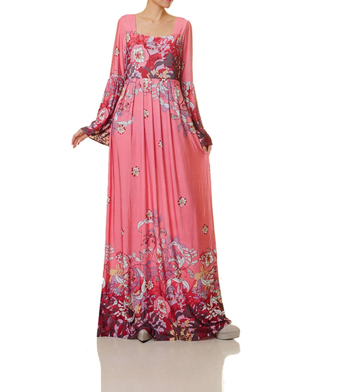 Pink Maxi Dress Long Sleeves Plus Size Wedding Guest Dress | Etsy