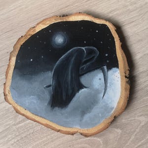 Darkness forever acrylic dark art painting on oak wood slice