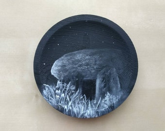 Dimensions II Black and White Wood Painting Dark Art Dolmen