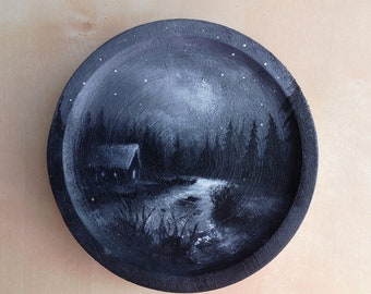 Night still Dark Art Painting on wood plate