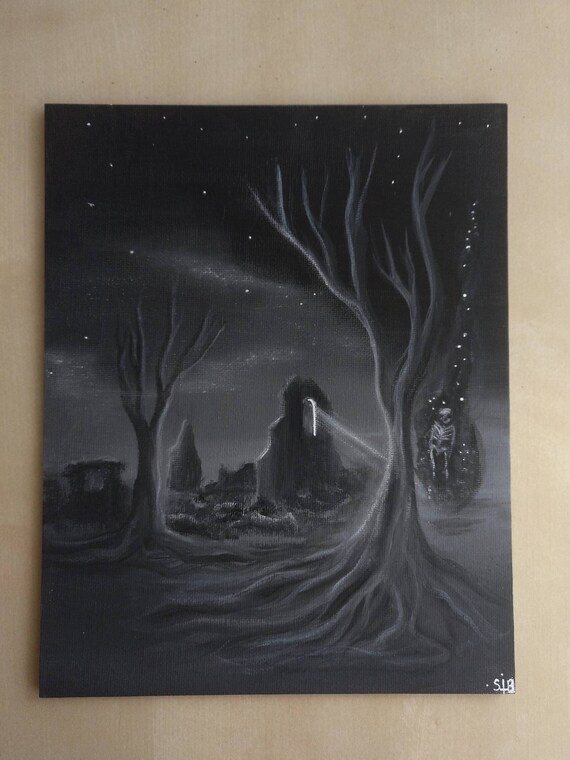 Witch I Black and White Painting Dark Art - Etsy