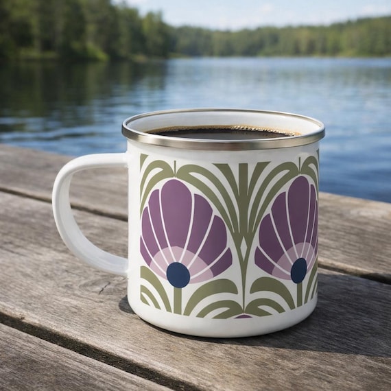 Retro Floral Enamel Camp Mug - Outdoor Camping Gift