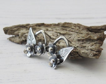 Silver flower earrings, Flower stud earrings, Flower jewellery, Birthday gift