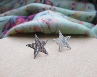 Silver star earrings, large stud earrings