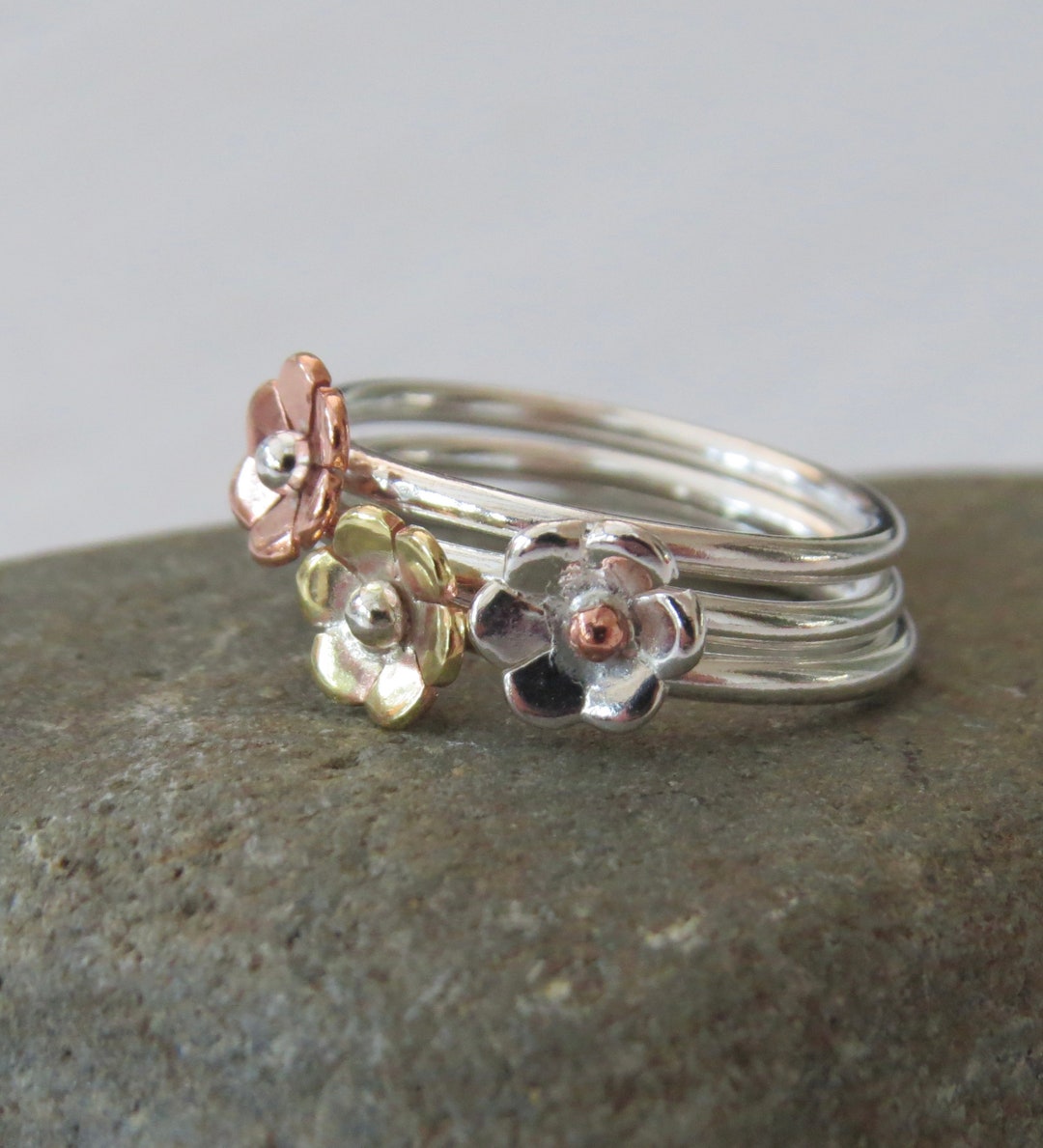 Flower Stacking Rings, Stacking Ring Set, Stacker Rings, Flower Ring ...