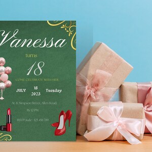 Verdure 18e anniversaire Invitation Card- Anniversaire Invitation Editable- Imprimable- Personnaliser carte- Nature Green