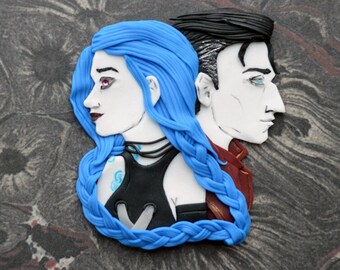 TEAM Arcane Jinx and Silco League of legends LOL inspired polymerclay brooch miniature sculpture