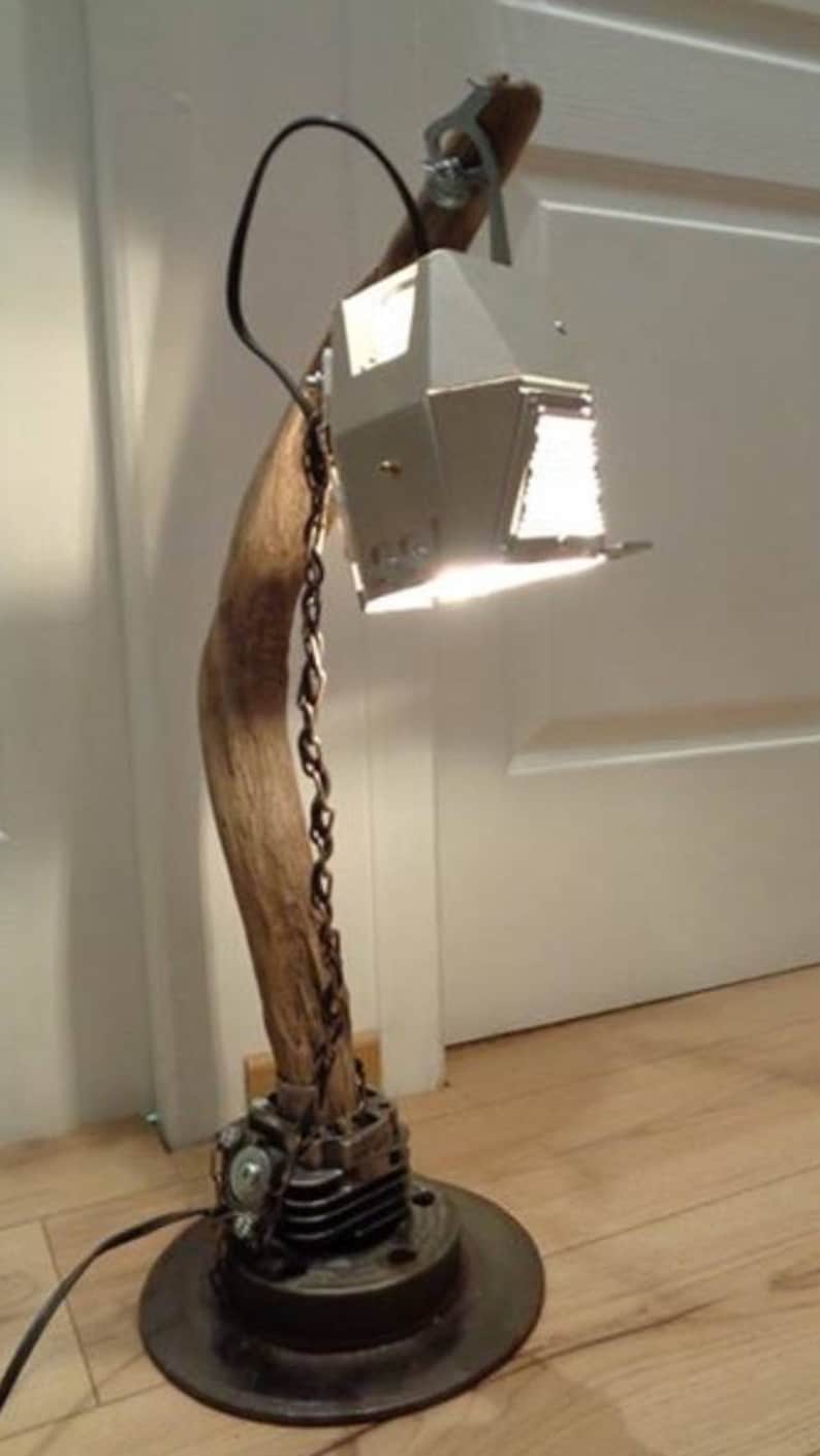 lamp drift wood and steel Backwoods club industrial lamp