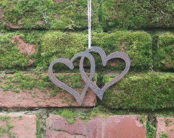 Rusty metal entwined hearts gift, hanging rusty hearts home decor, 11th anniversary, steel anniversary, valentine gift