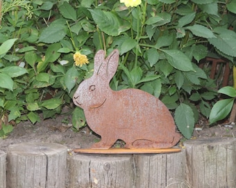 Rusty metal rabbit outdoor and garden gift, rabbit garden ornament, rabbit memorial