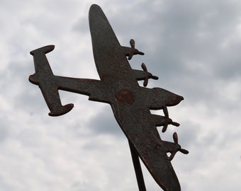 Rusty metal Lancaster aircraft outdoor and garden aviation gift for plane enthusiast, Lancaster plane decoration