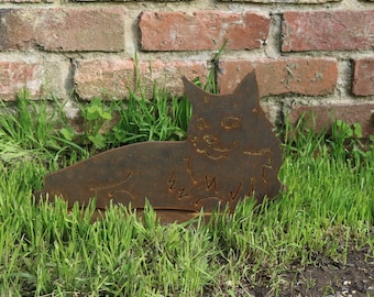NEW Lifesize rusty metal Maine Coon lying cat outdoor and garden gift, Maine Coon type cat decoration, cat gift, cat memorial