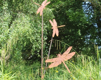 Rusty metal dragonfly outdoor and garden gift, dragonfly garden decoration,  original design dragonflies garden art