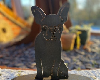 Rusty metal Frenchie, French bulldog outdoor and garden gift, memorial statue