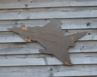 Rusty metal wall mounted Eurofighter Typhoon plane outdoor and garden gift, British made plane decoration