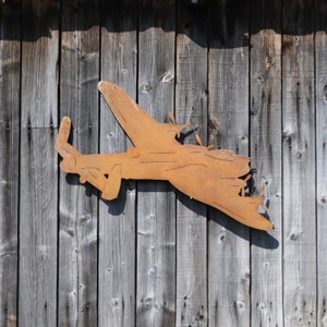 Rusty metal Lancaster bomber plane wall art, rusty metal outdoor and garden art aviation gift, Fathers Day gift, steel 11th anniversary