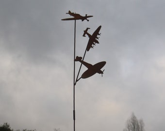 Rusty metal aircraft outdoor garden aviation gift for plane enthusiast - custom bespoke Lancaster, Spitfire and Hurricane plane garden art