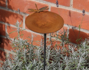 Corten rain catcher with dragonfly, outdoor and garden gift, original design dragonfly garden decoration