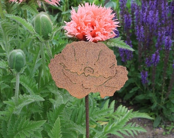 Rusty Steel Poppy Garden Decoration, Flat Metal Art