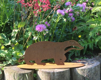 Rusty metal badger outdoor and garden gift, steel anniversary gift, British made badger garden ornament