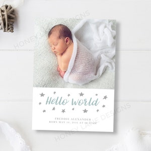 Tarjeta de anuncio de nacimiento personalizada, bebé Freddie, imprimible, PDF, bebé niño, niña - BA22