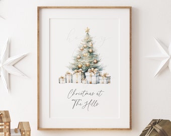 Personalized Watercolor Christmas Tree Print: Family Name Gift