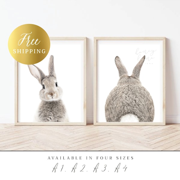 PRINTED Posters | Set of 2 Bunny Prints, Bunny Picture, Animal Print - Home, Bedroom & Nursery Print - A1, A2, A3, A4