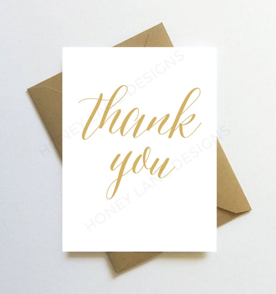 instant download printable thank you card gold script pdf