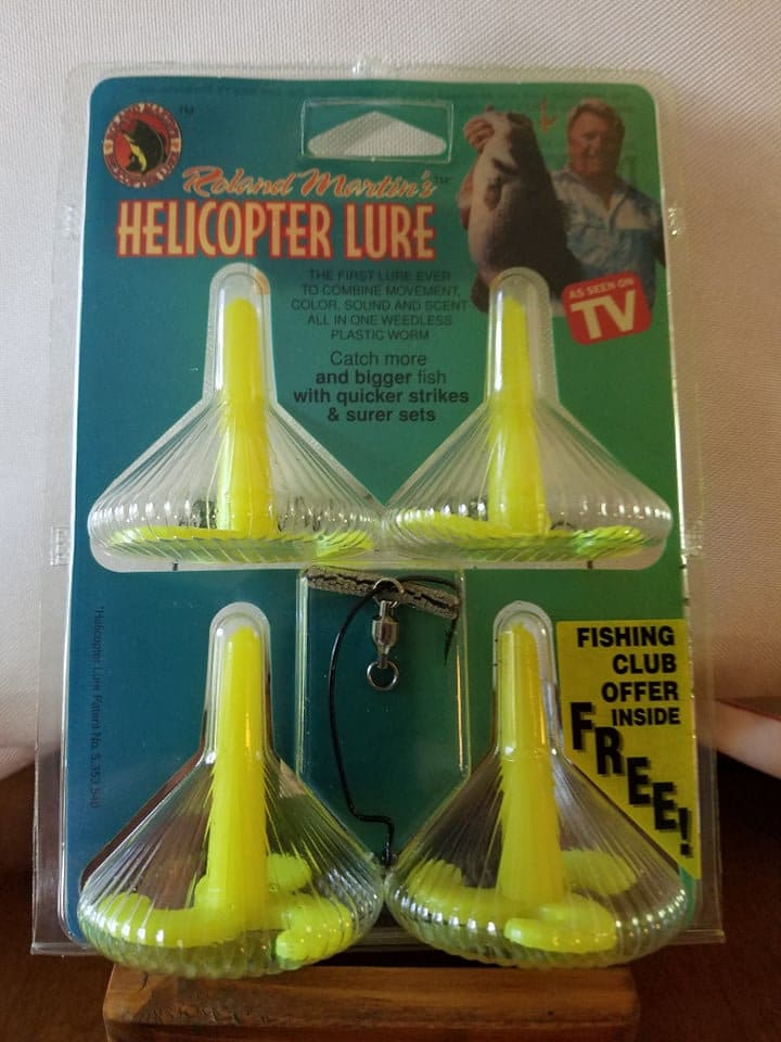 Two Packages (8 Lures Total) Vintage 1990's Roland Martin's Helicopter Lure  Opaque Chartreause In Original Blister Packs Shipping Included