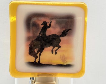 Cowboy Bucking Horse Night light wall plug in, equestrain, trail mountain riding, house warming, nursery all occasion gift, Wyoming, western