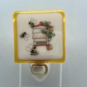 Bee Hive Night light wall plug in, Pollen honey flower garden, pollinator, nursery, house warming, beautiful all occasion gift.