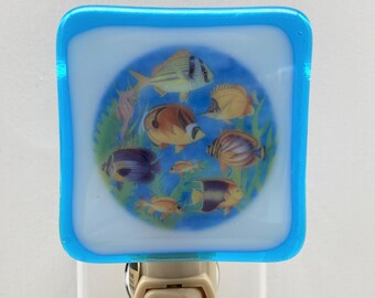 Tropical Fish Night light wall plug in, ocean, coral reef fish, aquarium, house warming gift, nursery, holiday, fish lover