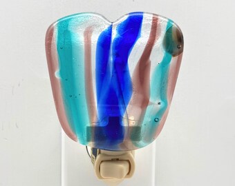 Art Glass #264 Night light wall plug in,  beautiful gift, wedding birthday, house warming, nursery, wall art, lighted art