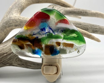 Art Glass Night light wall plug in,  Original Mountain #87,  Fused glass, beautiful gift, house warming, nursery,