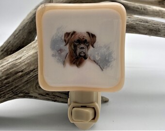 Boxer Night light wall plug in, hyper dog, family pet, jumper, protector, nursery, house warming, beautiful all occasion gift.