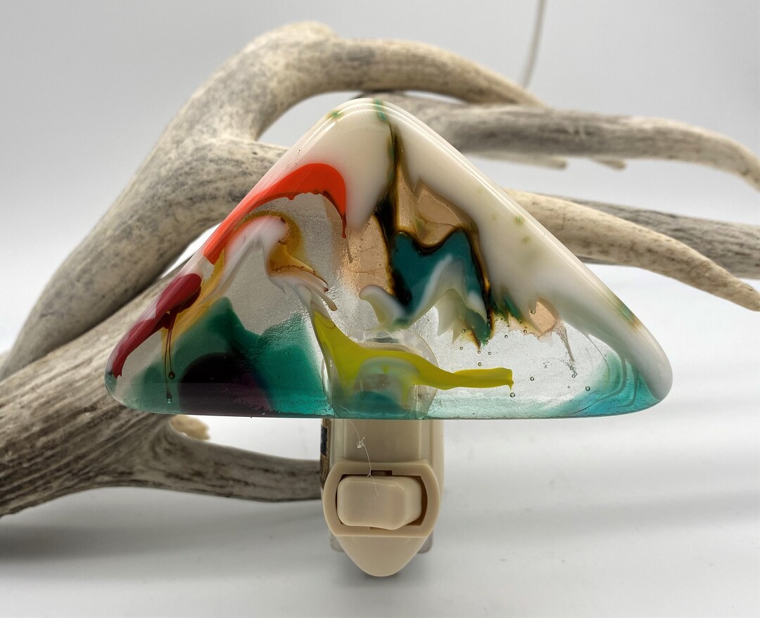 Art Glass Night Light Wall Plug In Original Mountain 124 Etsy