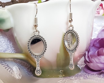 Tiny hand mirror earrings