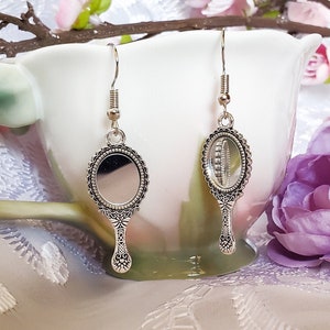 Tiny hand mirror earrings