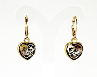 Dainty clockwork heart lever back earrings