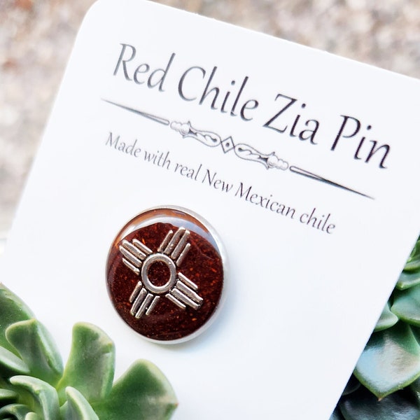 New Mexico Zia and red chile pin/tie tack/brooch